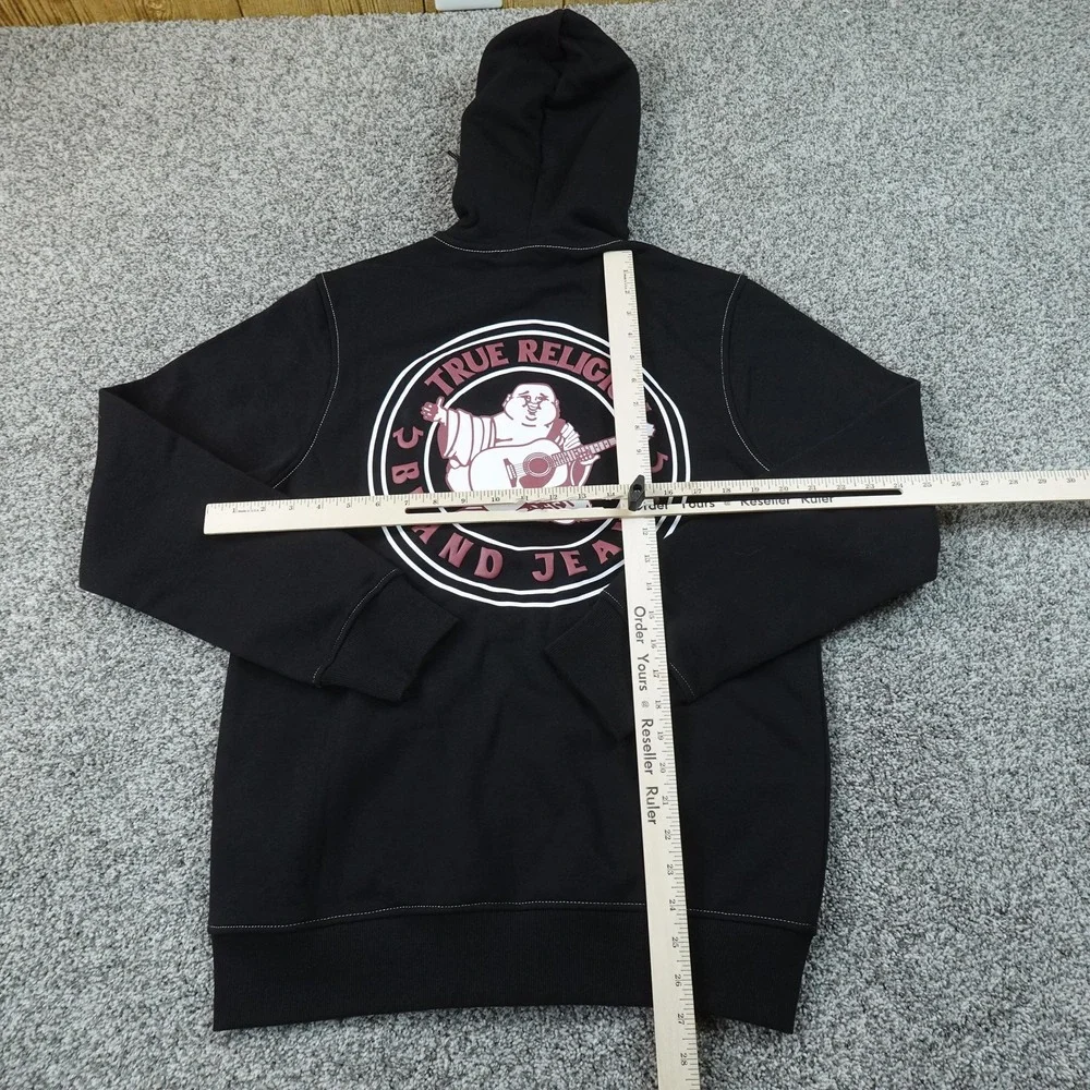 NEW True Religion Hoodie Mens S Black Buddha Logo Full Zip Sweatshirt Jacket Top